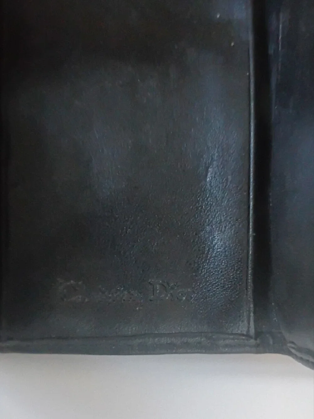 Dior Black Leather Folded Card Holder with Embossed Logo